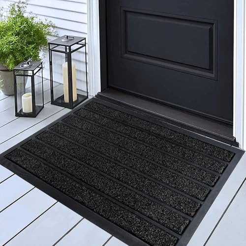 ubdyo Extra Durable Door Mat Dirt Trapping Outdoor Welcome Mats NonSlip Outdoor Indoor Entrance Low Profile Front Doormat 30 x 17 Bright Black