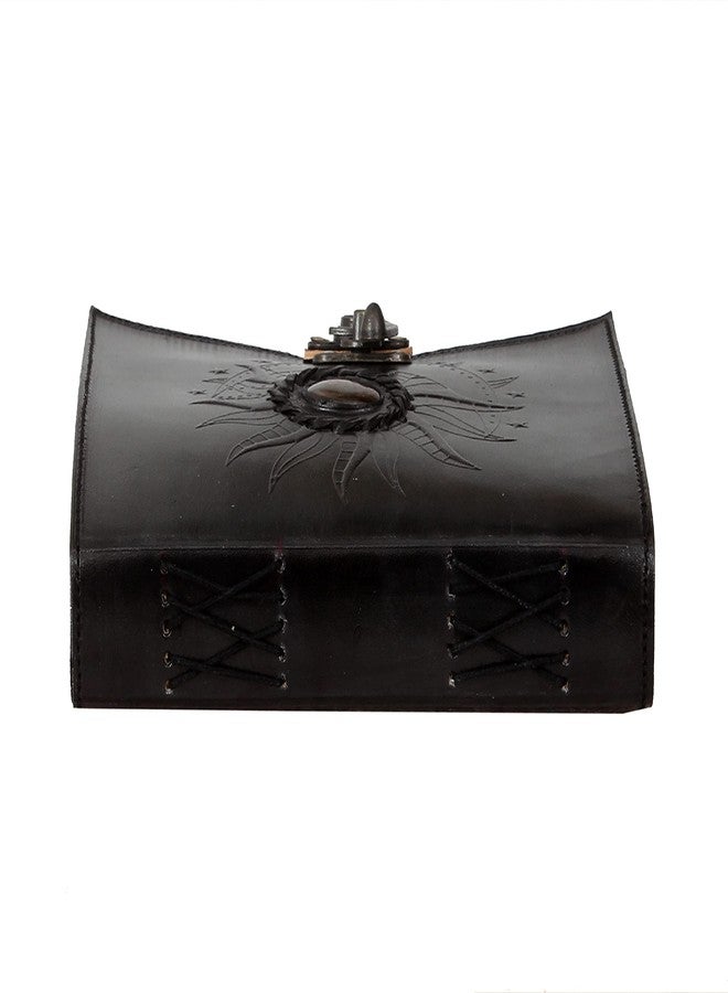 cuero Leather Sun and Moon Stone Tiger 8X6 Inch Leather Journal for Women Leather Journal for Men Leather Sketchbook Leather Blank book Unlined Deckle Edge Paper Leather Journal Notebook Diary (black) - Image 4
