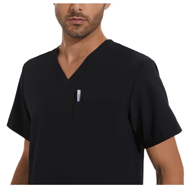 COZYFIT Scrub Top for Men - Stretch V-Neck Scrubs with 3 Pockets, Anti-Wrinkle - Black, M - Image 5