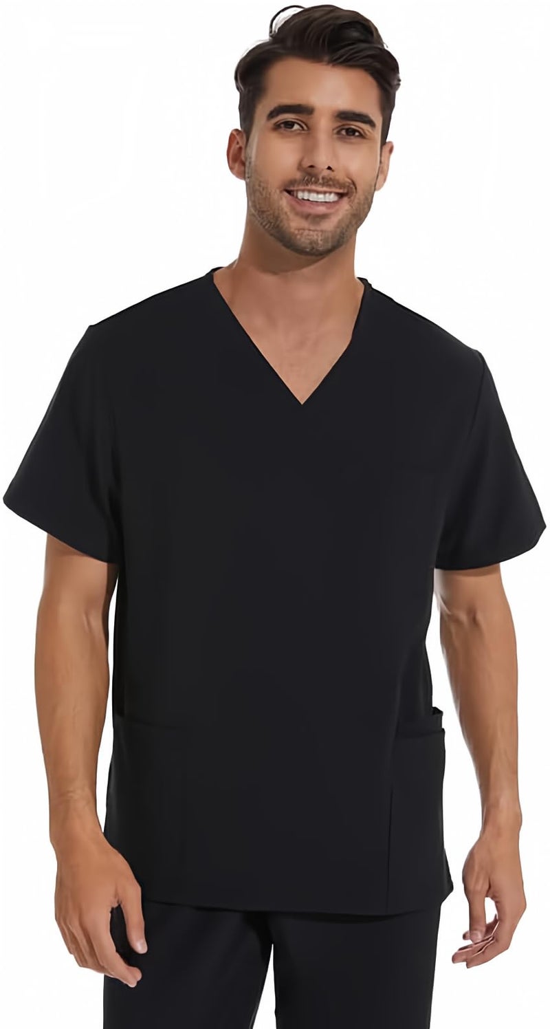 COZYFIT Scrub Top for Men - Stretch V-Neck Scrubs with 3 Pockets, Anti-Wrinkle - Black, M - Image 2