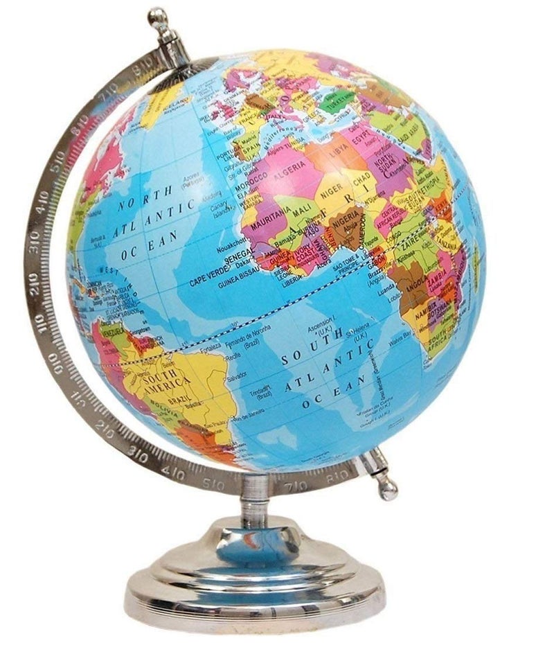 Magicwand【12 Inch ht Chrome Base】Political Educational Laminated Rotating World Globe with Metal Base - Image 1