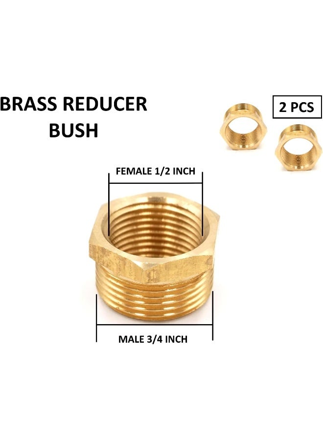 Biella Pack of 2 Brass Reducer BSP Male Thread to BSP Female Thread Reducing Bush Hex Reducer Bushing Hose Pipe Fitting Connector Adapter (3/4''X1/2'') - Image 2