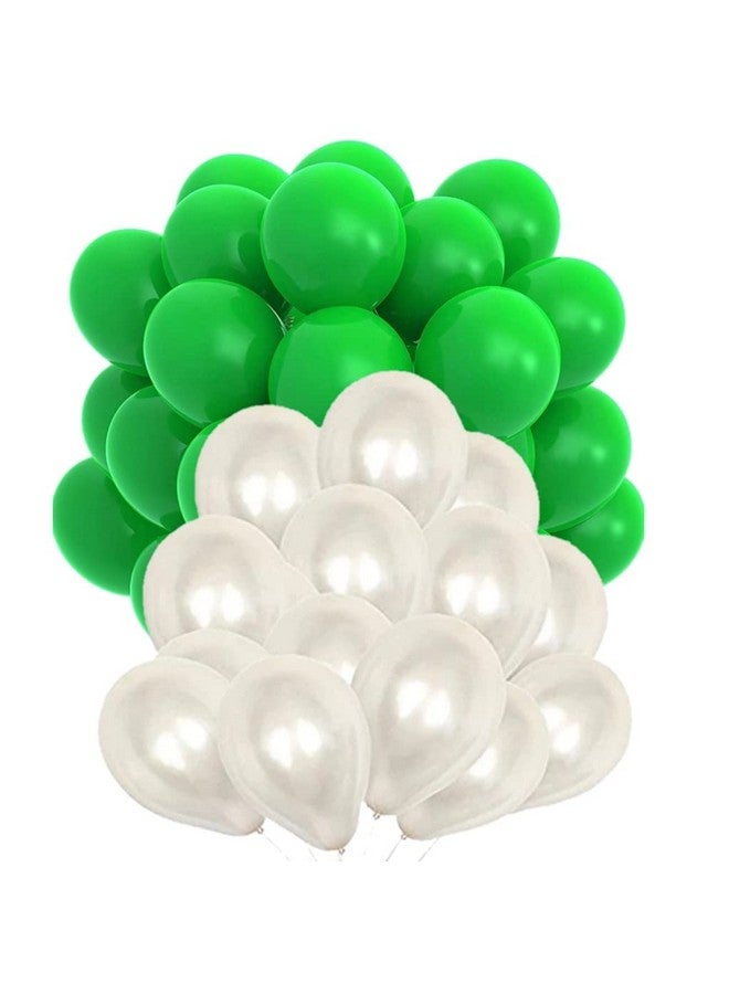 DUL DUL White & Green Color Metallic latex balloons for decoration 50Pcs -metallic balloons pack of 25 White & 25 Green Color Balloons for birthday decoration,Theme party,Festival Celebration (WHITE & GREEN, 50)