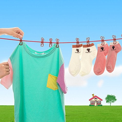 HOME CUBE 1 Pc Portable Travel Elastic Clothesline Rope with 12 Clips Adjustable Clothesline Rope Clothes Hanging Clips Balcony Clothes Drying Line WindProof Clothesline for Outdoor Indoor - Image 3