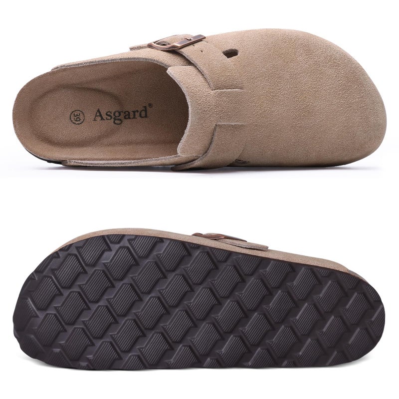 Asgard Genuine Suede Clogs for Women Men Leather Mules Arch Support Potato Shoes with Comfort Cork Footbed Taupe 38 - Image 3