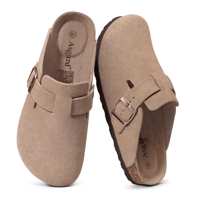 Asgard Genuine Suede Clogs for Women Men Leather Mules Arch Support Potato Shoes with Comfort Cork Footbed Taupe 38 - Image 1