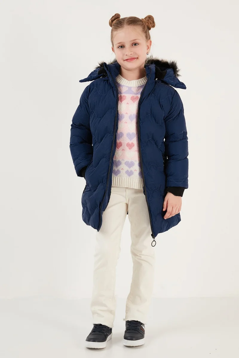 Lela Plush Lined Faux Fur Collar Removable Hooded Winter Coat Girls' Coat 5761905