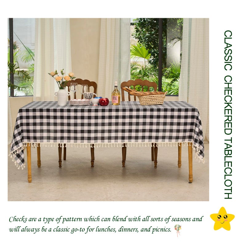 Midsummer Breeze Table Cloth Rectangle Table-Rictic gingham tablecloth buffalo plaid table table table for the histgiving Christmas Kitchen Roather (55 × 84 بوصة بالأبيض والأسود) - Image 3