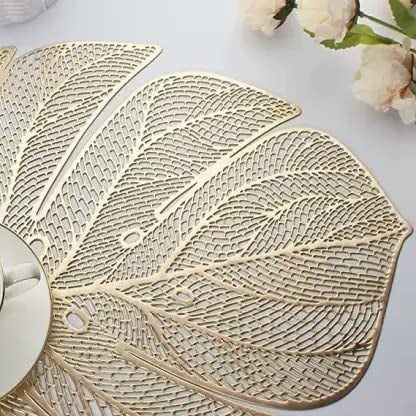 Kritvi Placemat, Place Mat, Table Mat, Round Shape Place Mats, Dressing Table MATS, Table mat Round/Round PVC Table mats/Cutwork/Bed Side Table mats (Pack of 2) (Big Leaf Gold) - Image 3