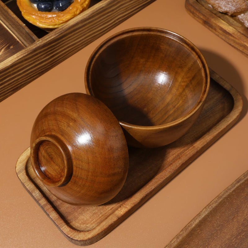 Baluue 2pcs Wooden Bowls with Lids Handmade Wood Japanese Style Miso DropResistant Bowl for Soup Rice Salad Snacks 393 X 354 Inch Smooth Surface for Home Use - Image 5