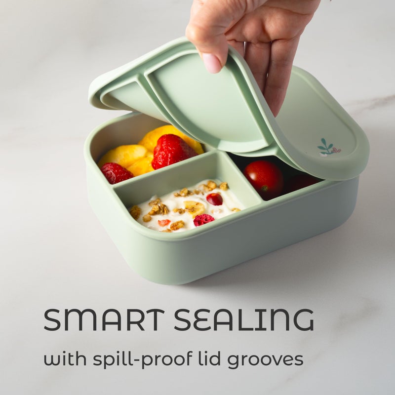 ASOMIC Silicone Bento Lunch Box for Toddlers & Kids, Leakproof & BPA-Free, 3 Compartments, Microwave & Dishwasher Safe, Ideal for Daycare, Preschool & Baby Meals (Crocodile) - Image 2