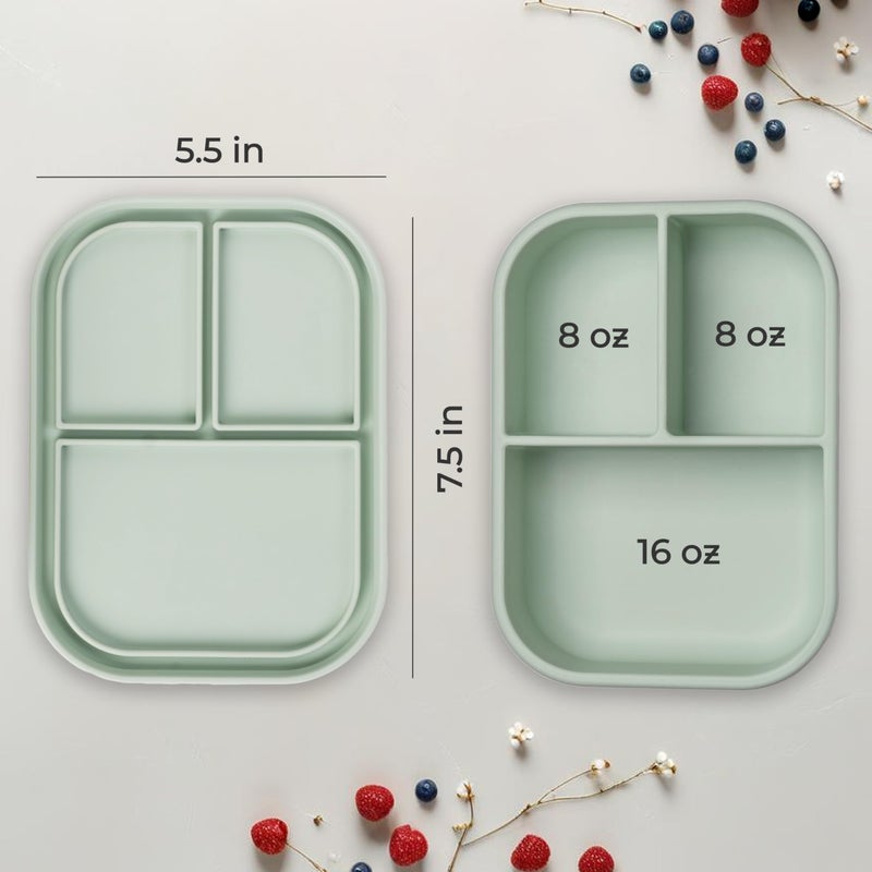 ASOMIC Silicone Bento Lunch Box for Toddlers & Kids, Leakproof & BPA-Free, 3 Compartments, Microwave & Dishwasher Safe, Ideal for Daycare, Preschool & Baby Meals (Crocodile) - Image 3