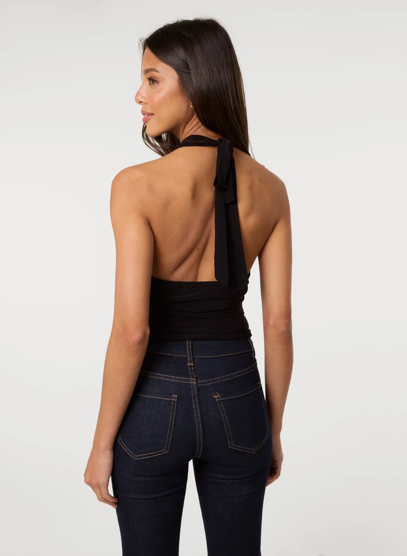 بينك فانيلا Slinky Gold Buckle Halter Neck Top