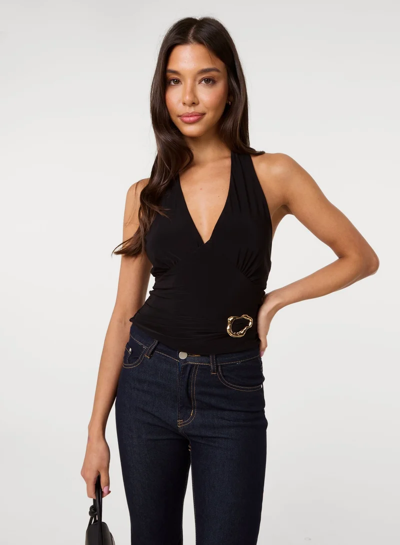 بينك فانيلا Slinky Gold Buckle Halter Neck Top