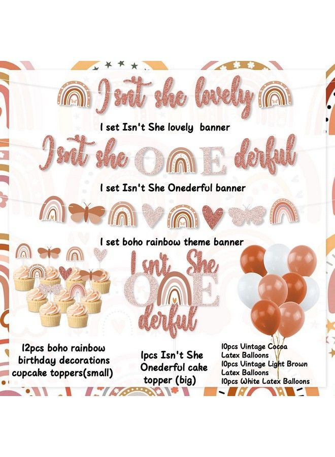 K KUMEED Boho Rainbow 1St Birthday Decorations Boho First Party Decorations Isn'T She Lovely And Isn'T She Onederful Banner Cake Toppers And Balloons For Boho Theme Party First Birthday Girls - Image 3