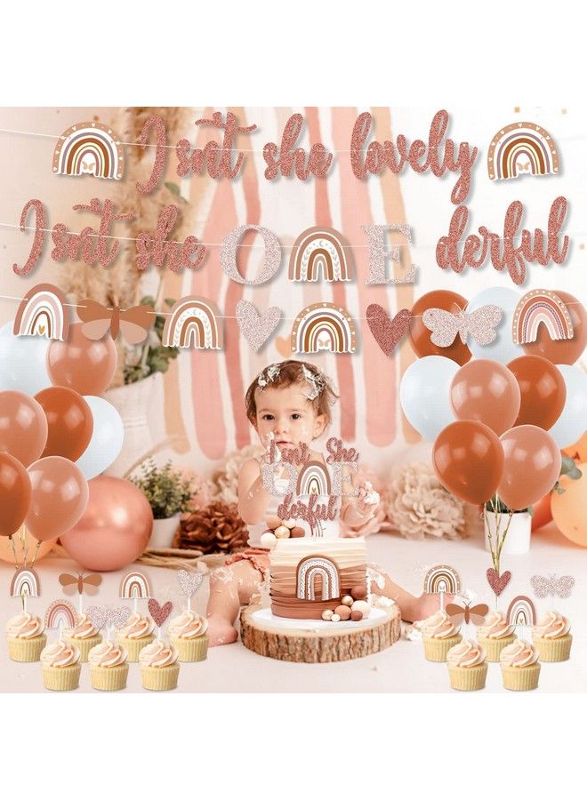 K KUMEED Boho Rainbow 1St Birthday Decorations Boho First Party Decorations Isn'T She Lovely And Isn'T She Onederful Banner Cake Toppers And Balloons For Boho Theme Party First Birthday Girls - Image 5