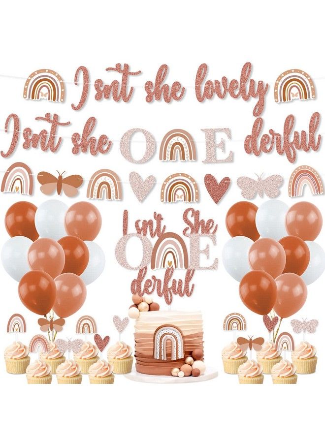 K KUMEED Boho Rainbow 1St Birthday Decorations Boho First Party Decorations Isn'T She Lovely And Isn'T She Onederful Banner Cake Toppers And Balloons For Boho Theme Party First Birthday Girls - Image 2
