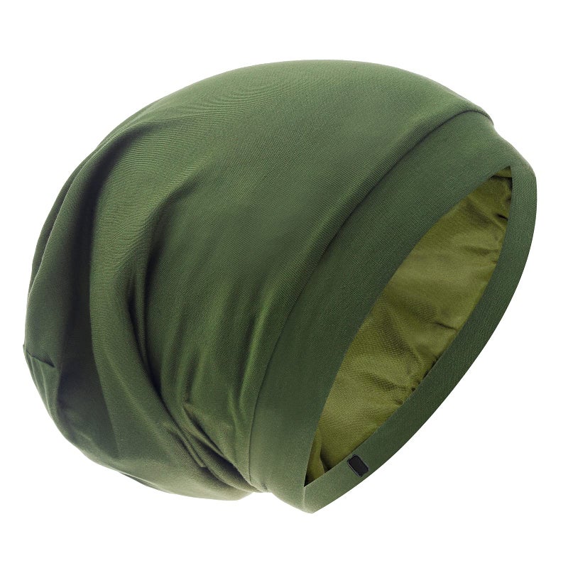 GB Selected Silk Satin Lined Bonnet Sleep Cap  Adjustable Stay on All Night Hair Wrap Cover Slouchy Beanie for Curly Hair Protection for Women and Men  Solid Olive Green