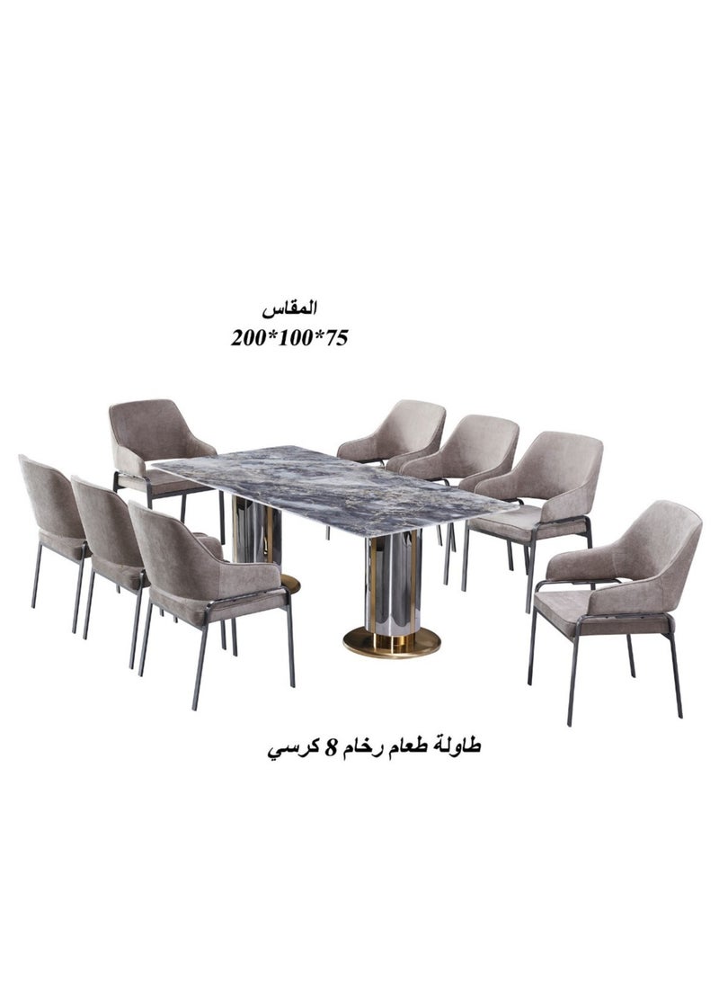 Living 9 Pieces, Luxurious marble dining tables with 8 chairs 200*100*75 CM