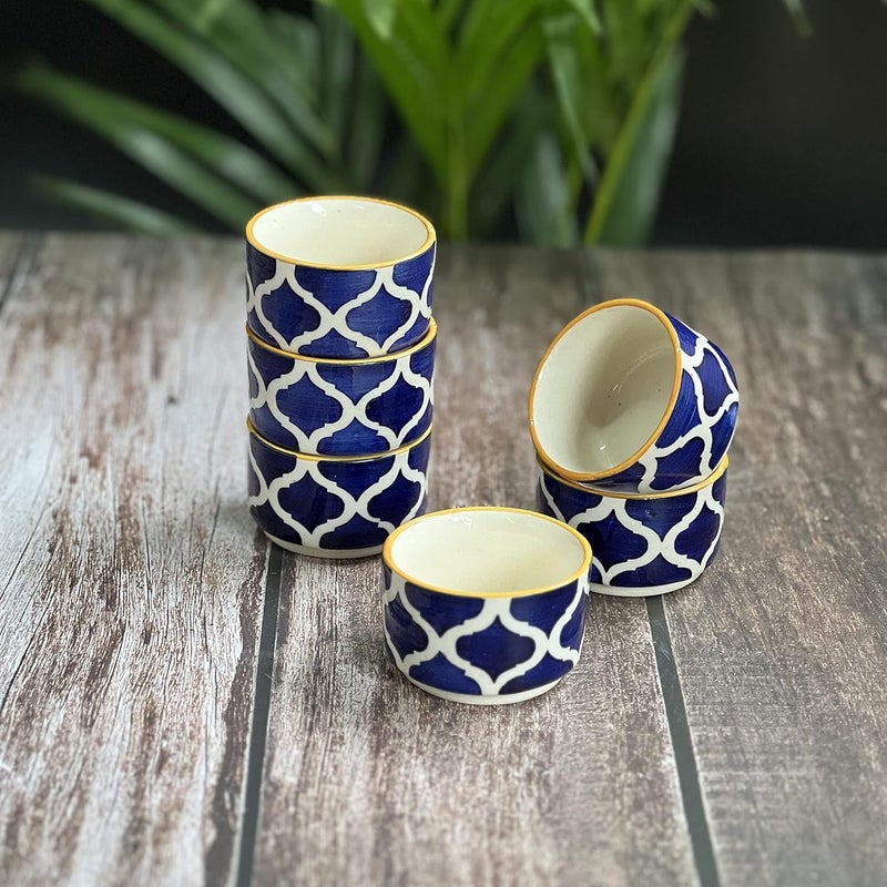 BACKKSPACE RETAIL Ceramic Dip Bowls Set of 6 for Serving Dips Sauce Chutney Pickle Mini Katori 50ml Blue - Image 1