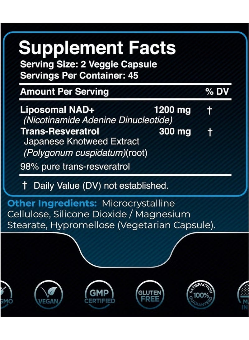 WELLNESS LABSRX Resveratrol NAD+ 1500mg - 90 Veggie Capsules - Image 2