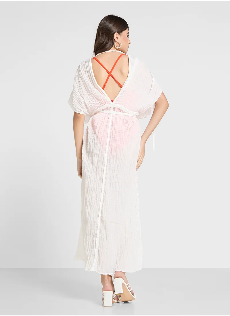 جينجر Draped Plunge Neck Beach Dress With Side Slit