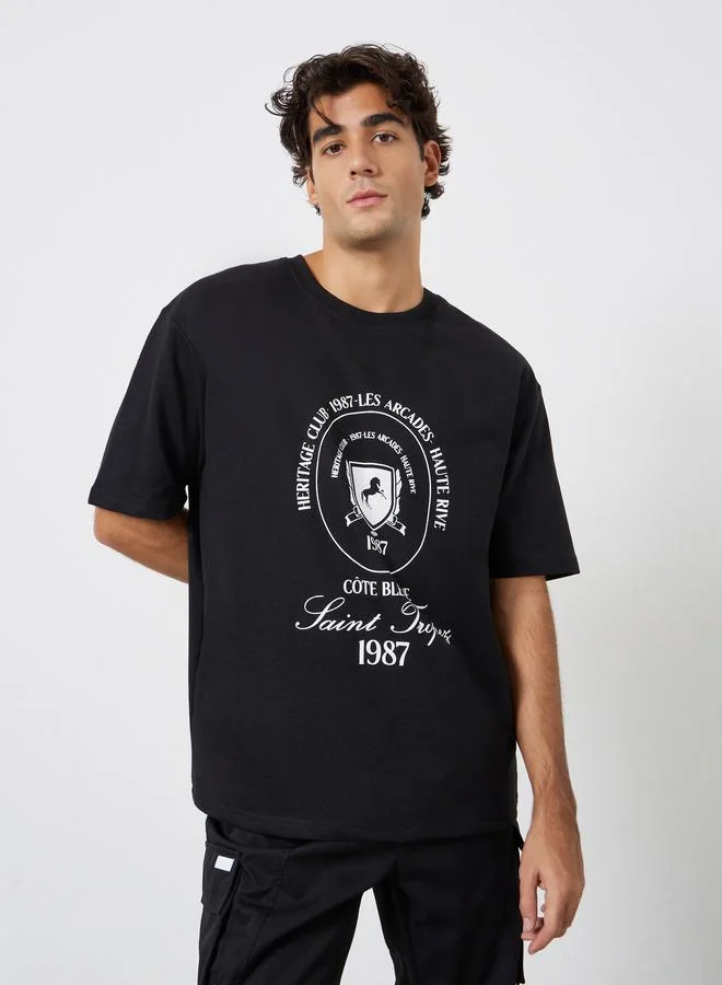 Styli Men Black Graphic Print Oversized T-Shirt