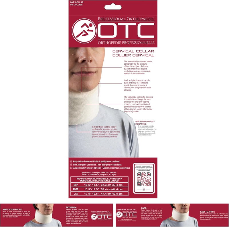 OTC Cervical Collar - Soft Contour Foam Neck Support Brace, White, Average 3" Depth, Large - Image 4