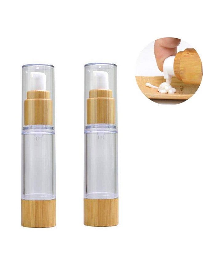 2Pcs 100Ml3.4Oz Empty Plastic Airless Vacuum Pump Press Bottles Lotion Dispenser With Eco Bamboo Lid And Bottom Travel Makeup Cosmetic Containers Jar Vials For Emulsion Essence Serum