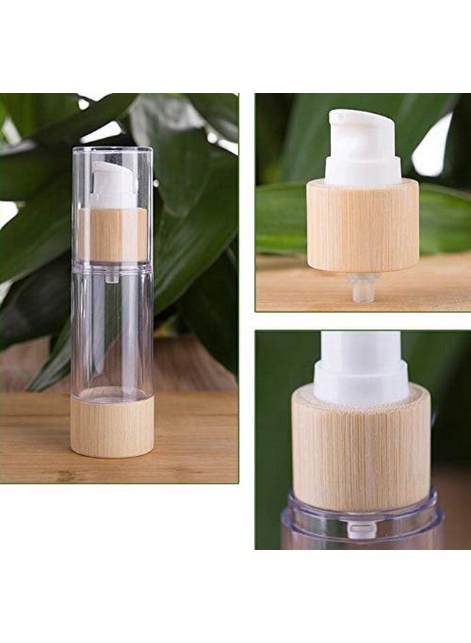 2Pcs 100Ml3.4Oz Empty Plastic Airless Vacuum Pump Press Bottles Lotion Dispenser With Eco Bamboo Lid And Bottom Travel Makeup Cosmetic Containers Jar Vials For Emulsion Essence Serum