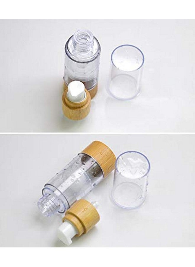 2Pcs 100Ml3.4Oz Empty Plastic Airless Vacuum Pump Press Bottles Lotion Dispenser With Eco Bamboo Lid And Bottom Travel Makeup Cosmetic Containers Jar Vials For Emulsion Essence Serum
