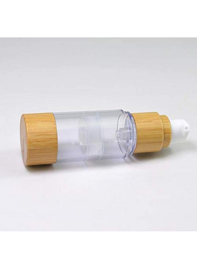 2Pcs 100Ml3.4Oz Empty Plastic Airless Vacuum Pump Press Bottles Lotion Dispenser With Eco Bamboo Lid And Bottom Travel Makeup Cosmetic Containers Jar Vials For Emulsion Essence Serum
