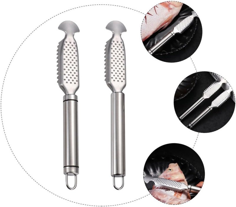 TOYANDONA 2pcs Stainless Steel Fish Scale Remover and Fish Belly Knife Set with Double-line round Handles Reusable Seafood Tool for Kitchen - Image 4