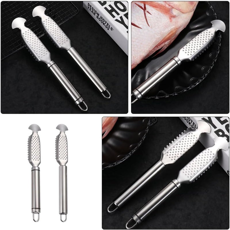 TOYANDONA 2pcs Stainless Steel Fish Scale Remover and Fish Belly Knife Set with Double-line round Handles Reusable Seafood Tool for Kitchen - Image 2