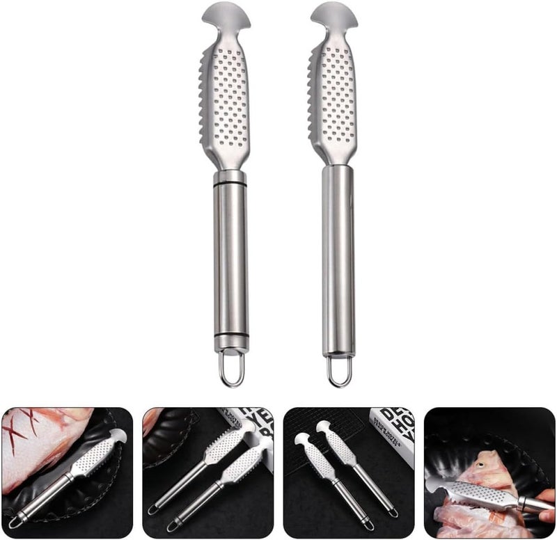 TOYANDONA 2pcs Stainless Steel Fish Scale Remover and Fish Belly Knife Set with Double-line round Handles Reusable Seafood Tool for Kitchen - Image 3