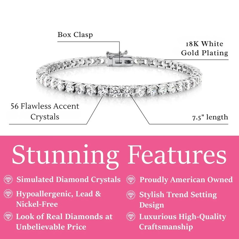 Cate & Chloe Kaylee 18k White Gold-Plated Tennis Bracelet with Simulated Diamond Crystals, Elegant Hypoallergenic Jewelry for Women, Gift for Her on Christmas, Birthday, Anniversary - Image 2