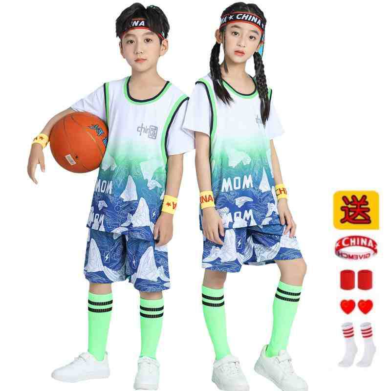 Children'S Basketball Suit Suit Fake Two-Piece Short-Sleeved Jersey For Boys And Girls Kindergarten Performance Suit Student Printing Training Suit - Image 1