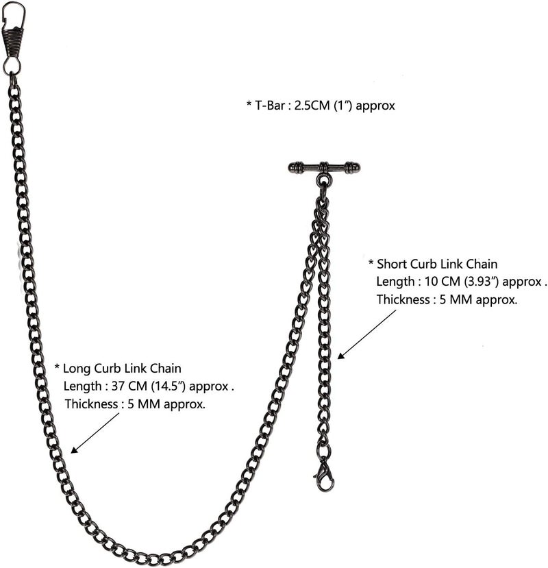 TREEWETO Pocket Watch Albert Chain T-Bar Watch Chain Link 16 inch 2 Hooks Bronze/Silver/Gold/Black Classic Antique Fob T Bar - Image 2