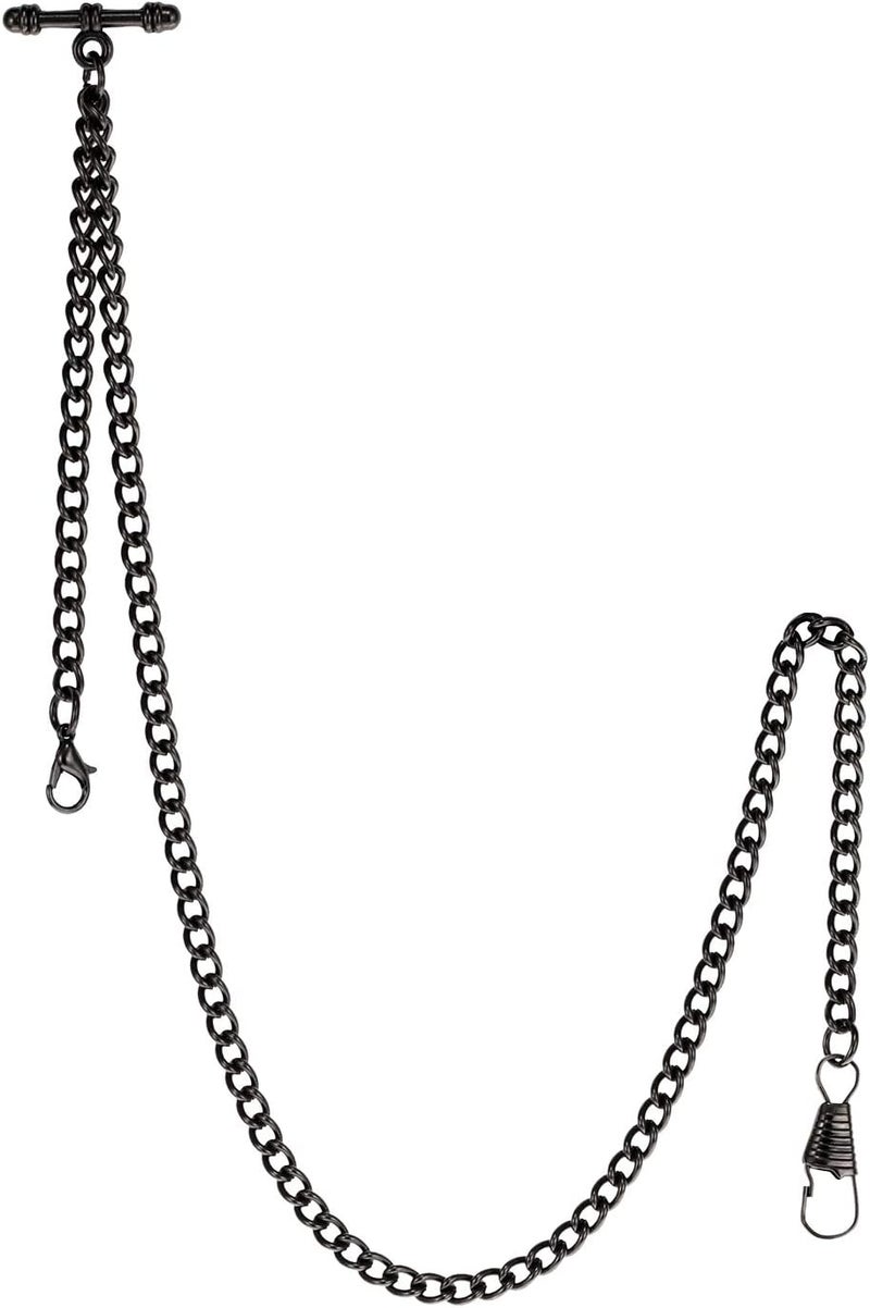 TREEWETO Pocket Watch Albert Chain T-Bar Watch Chain Link 16 inch 2 Hooks Bronze/Silver/Gold/Black Classic Antique Fob T Bar - Image 1