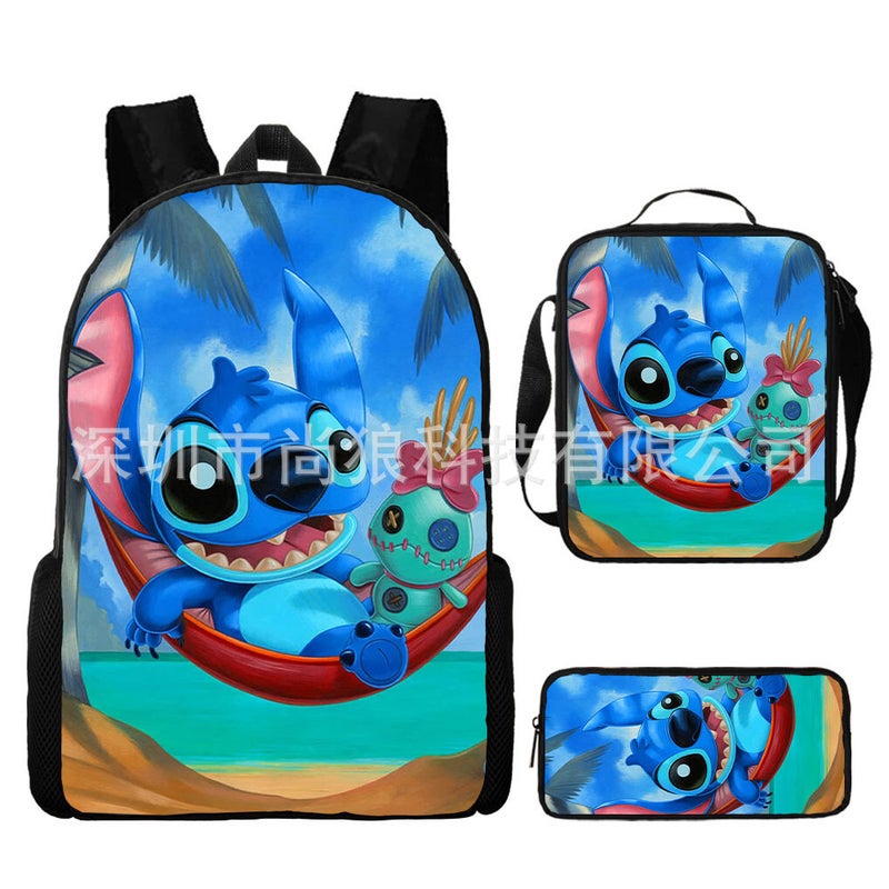 Amazon New Cartoon stitch stitch Three-Piece Set Schoolbag Backpack Backpack for Primary and Secondary School Students 2 Styles 