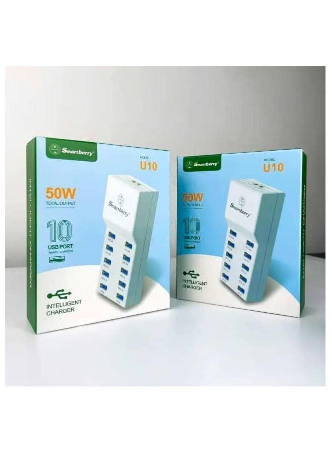 Smartberry 50W U10 USB Wall Charger || 10-Port Smart Charging Station with Auto Detect Technology, Rapid Multiple Device Charging Block for Smartphone, Tablet, Laptop, Power Bank, Safety Protected, Family-Sized Intelligent USB Charger for Home or Office Use  - Image 4