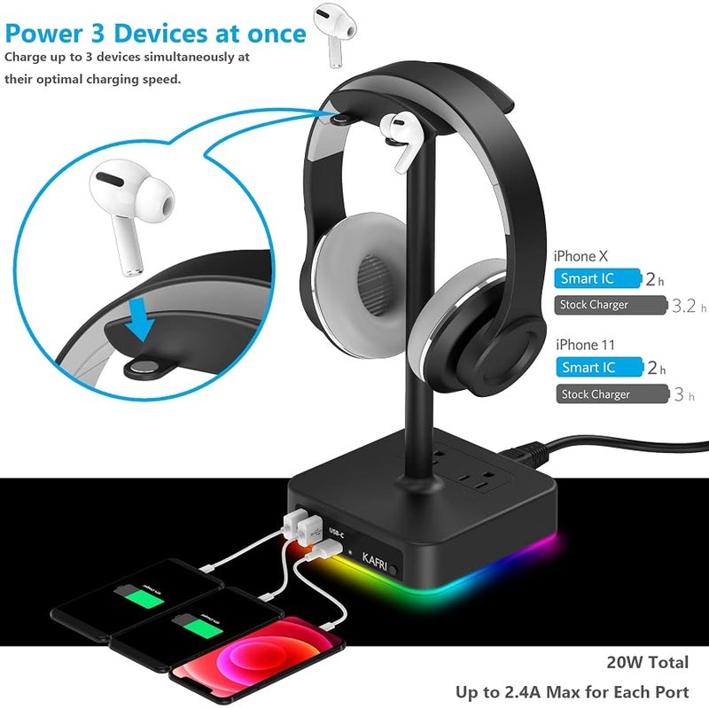 حامل سماعة راس RGB مع شاحن USB - Image 3