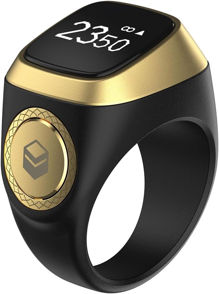 YU WELL iQIBLA Smart Tasbih Zikr Ring- Muslim Prayer- Prayer Timing Reminder OLED Display Tasbih Counter Smart Ring Wearable Technology Waterproof (18MM Plastic, Black) - Image 2