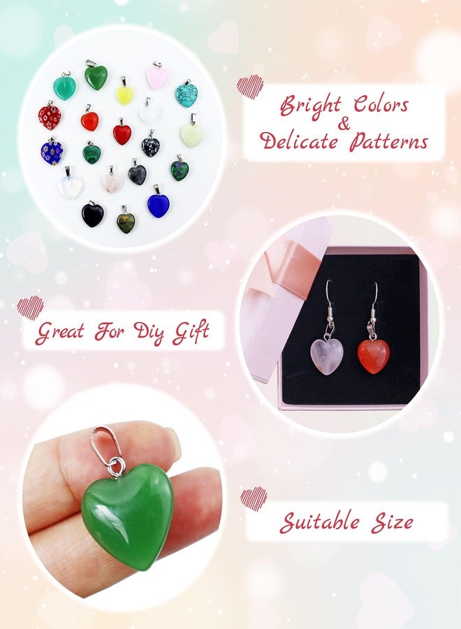 YETOOME 20 Pieces Heart Shaped Stone Pendants, Colorful Crystal Chakra Beads for DIY Necklace Jewelry Making, 2 Sizes - Image 3