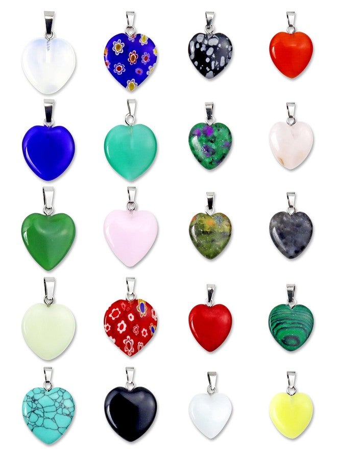 YETOOME 20 Pieces Heart Shaped Stone Pendants, Colorful Crystal Chakra Beads for DIY Necklace Jewelry Making, 2 Sizes - Image 1