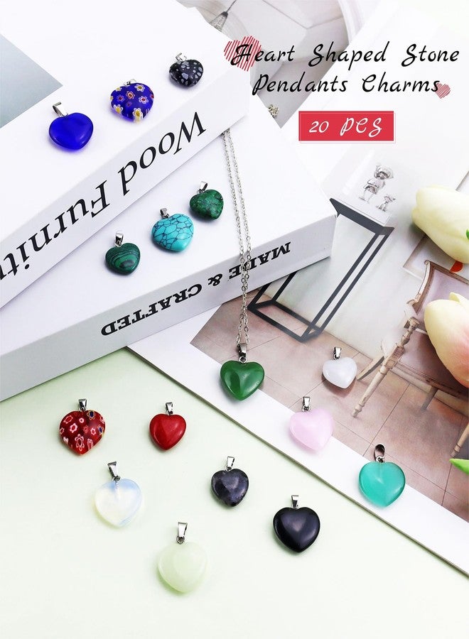 YETOOME 20 Pieces Heart Shaped Stone Pendants, Colorful Crystal Chakra Beads for DIY Necklace Jewelry Making, 2 Sizes - Image 4