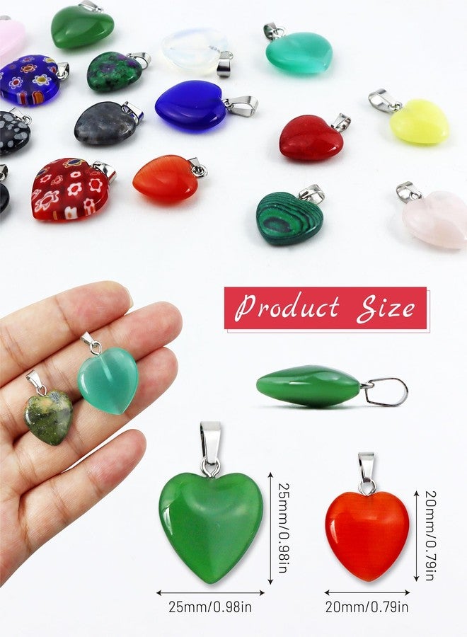 YETOOME 20 Pieces Heart Shaped Stone Pendants, Colorful Crystal Chakra Beads for DIY Necklace Jewelry Making, 2 Sizes - Image 2