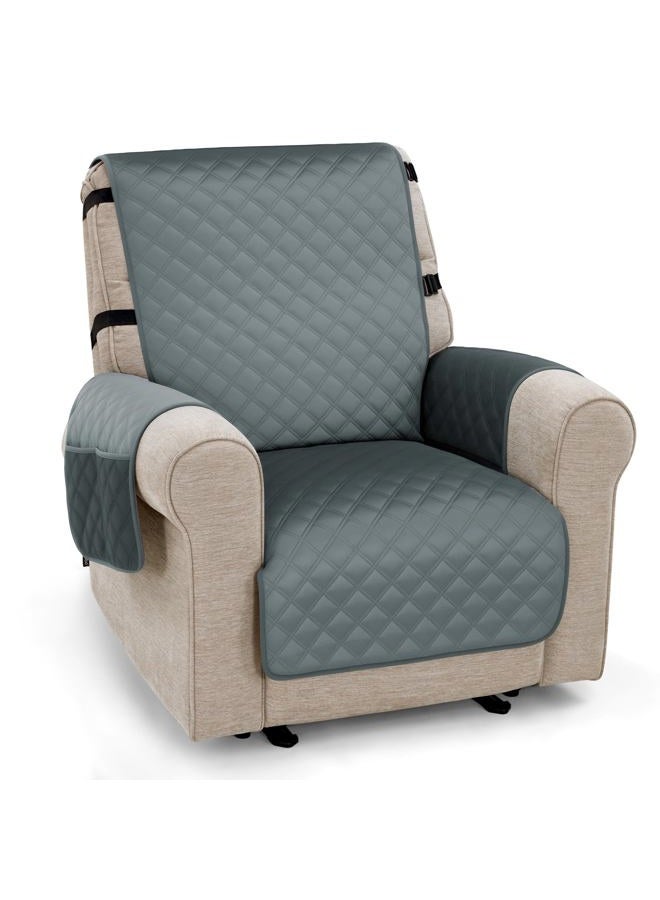 MCombo Waterproof Recliner Chair Cover, Velvet Non Slip Recliner Cover with Pockets, Furniture Protector Washable Recliner Slipcovers for Pets, Kids (Dark Grey, 1 Seat) - Image 1