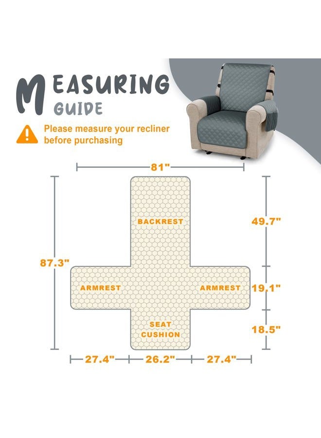 MCombo Waterproof Recliner Chair Cover, Velvet Non Slip Recliner Cover with Pockets, Furniture Protector Washable Recliner Slipcovers for Pets, Kids (Dark Grey, 1 Seat) - Image 2