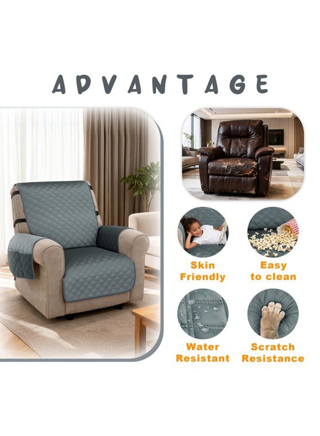 MCombo Waterproof Recliner Chair Cover, Velvet Non Slip Recliner Cover with Pockets, Furniture Protector Washable Recliner Slipcovers for Pets, Kids (Dark Grey, 1 Seat) - Image 4